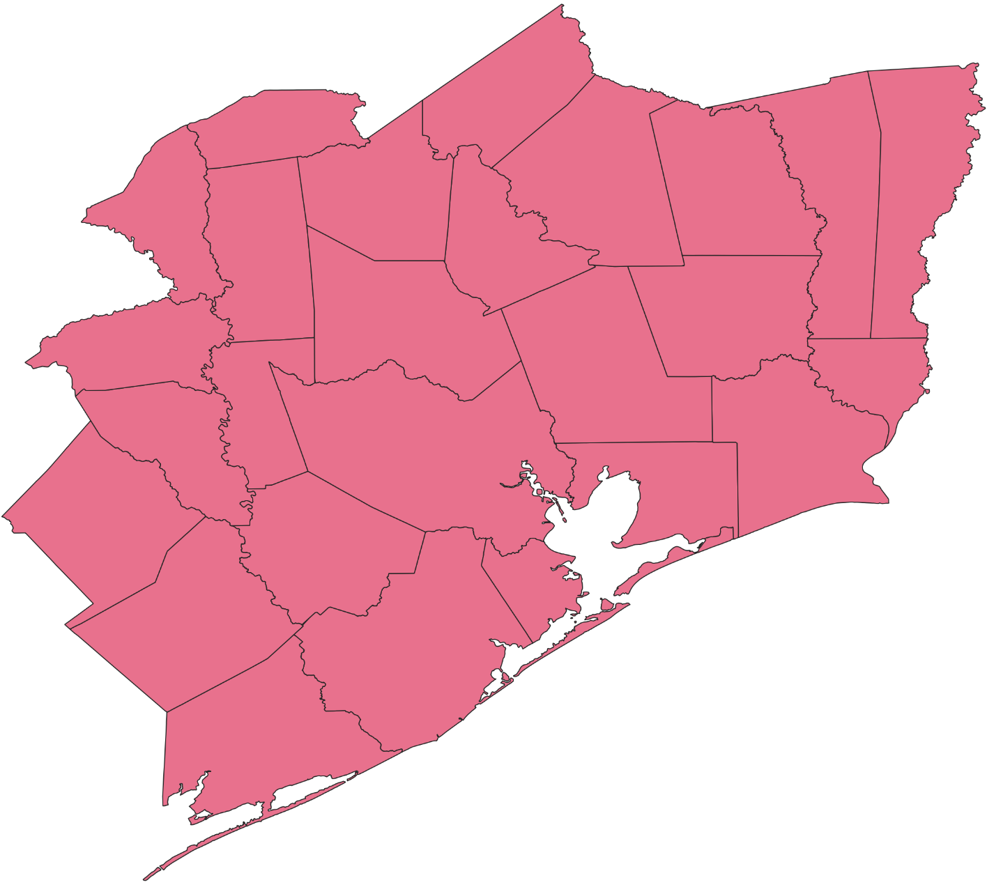 Houston Region County Data, Merged Into a Single Polygon Houston Region County Data, Merged Into a Single Polygon